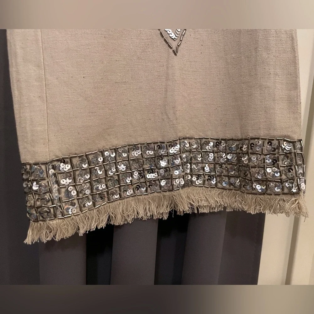 Venus Pants Beaded Linen Blend Bohemian Tan Size 8